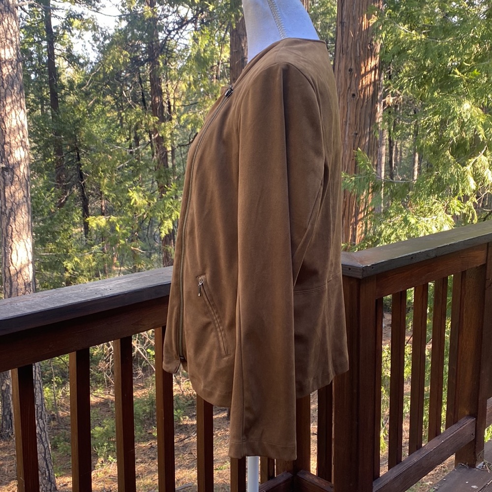 J Jill  Acorn Brown Ultra Soft Faux Suede Moto Zip Jacket Petite L - Picture 9 of 15